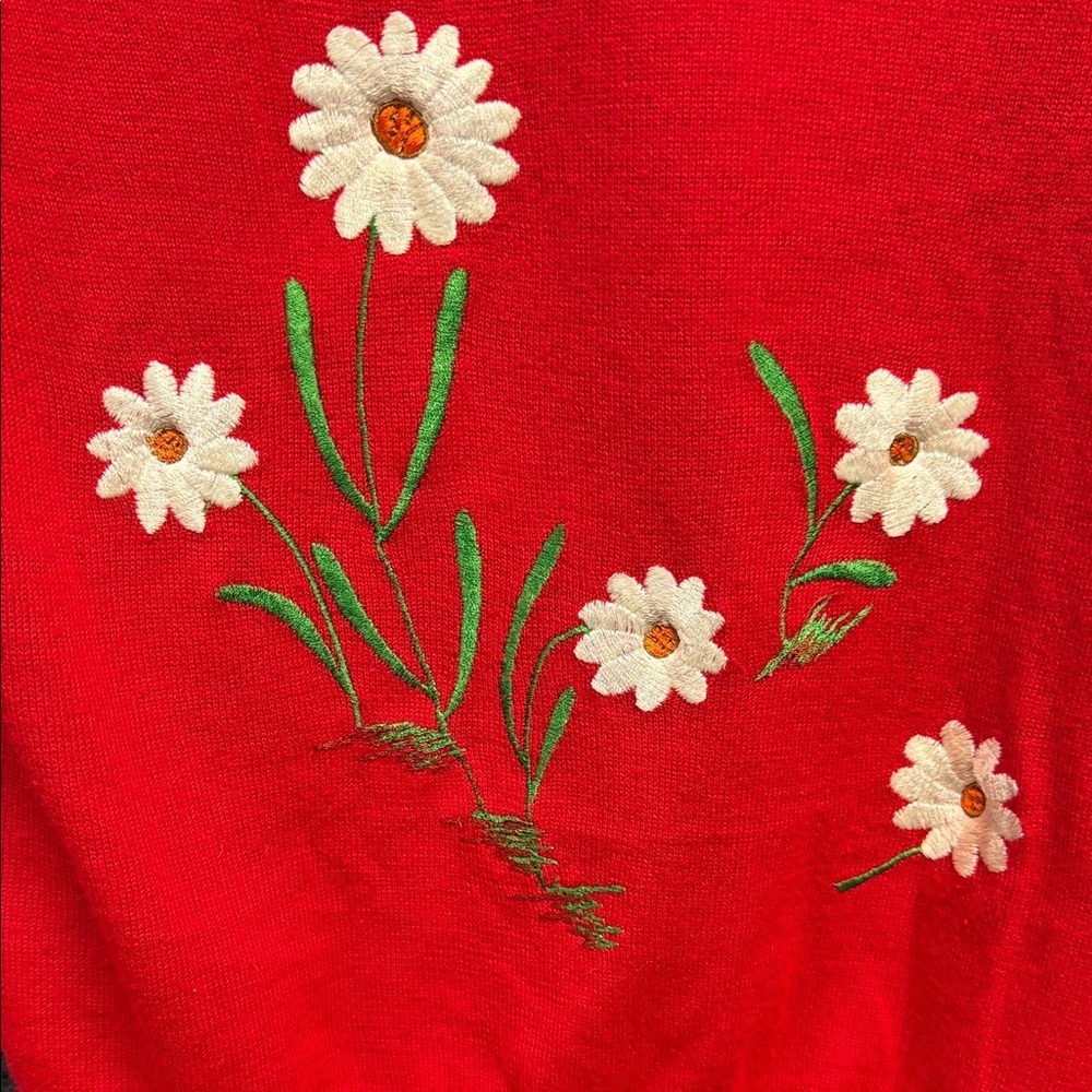 Ades of California Vintage Women's Red V-Neck Sweater with Floral Embroidery - Picture 4 of 7